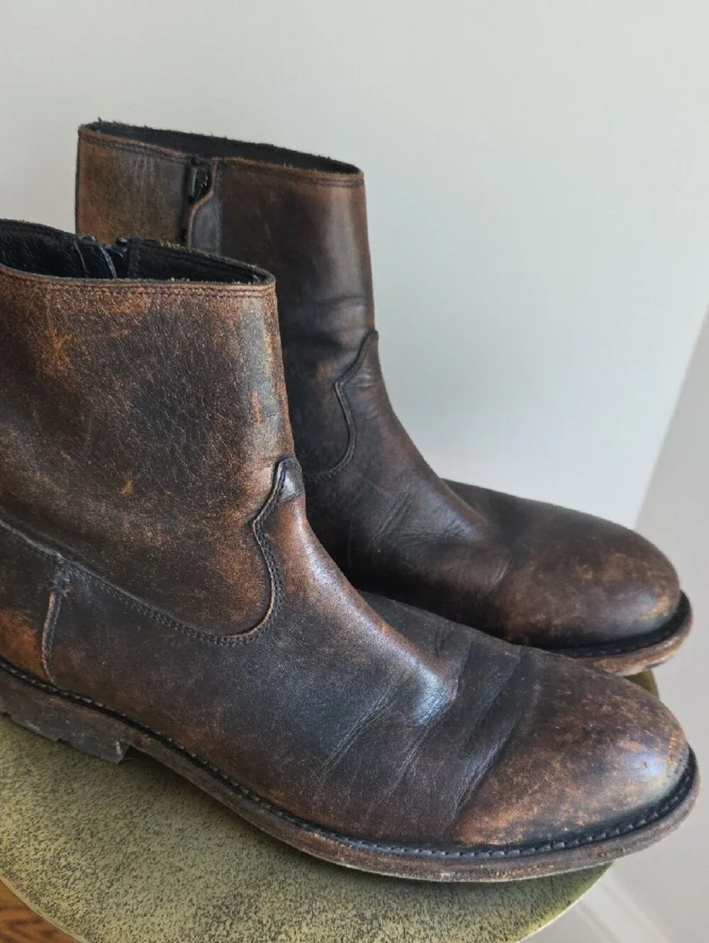Frye Distressed Dark Brown Leather Short Boots